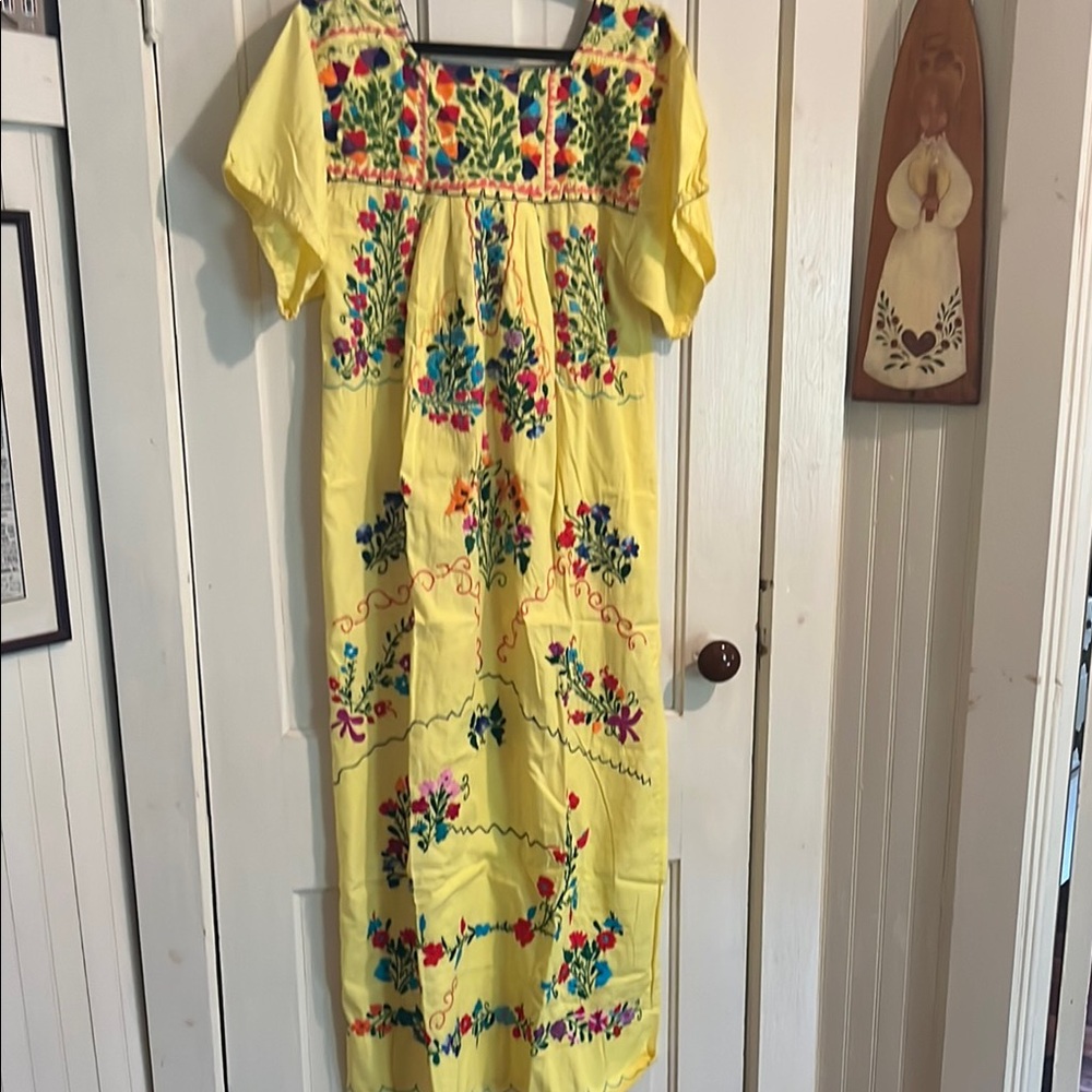 Mexican Vibrant Yellow Floral maxi Dress